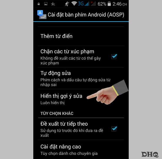 Chọn hiển thị gợi ý sửa